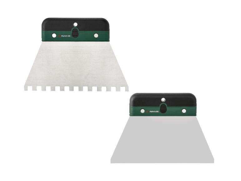 Deux spatules Parkside, une dentée, sur fond blanc.