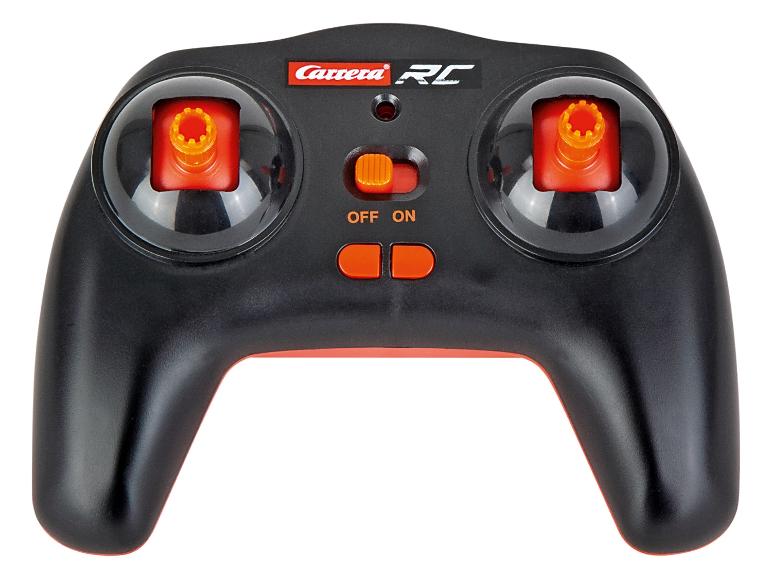 Télécommande Carrera RC noire avec boutons et joysticks orange.