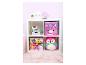 Rangement enfant : boîtes à motifs licornes et animaux, peluches Squishmallow.