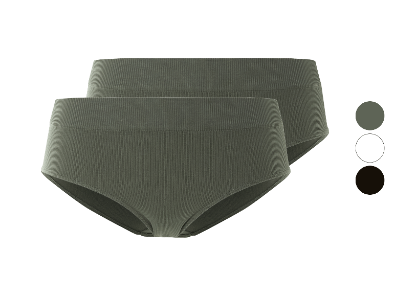 Deux paires de culottes sans couture, côtelées, couleur olive.