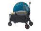 Chariot de transport pliable avec glacière, badminton et tente.