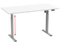 Un bureau réglable en hauteur avec un plateau blanc et des pieds gris.
