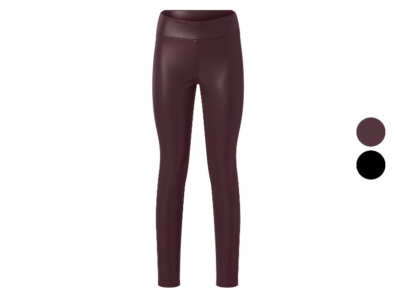 Legging femme en similicuir rouge foncé, avec échantillon de couleur noire.