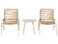 Deux chaises de jardin beiges avec dossier tressé et une table basse ronde.