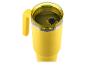 Gobelet isotherme jaune avec poignée et couvercle transparent, vu d'en haut