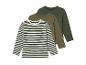 Trois t-shirts manches longues pour enfants : un rayé et deux unis.