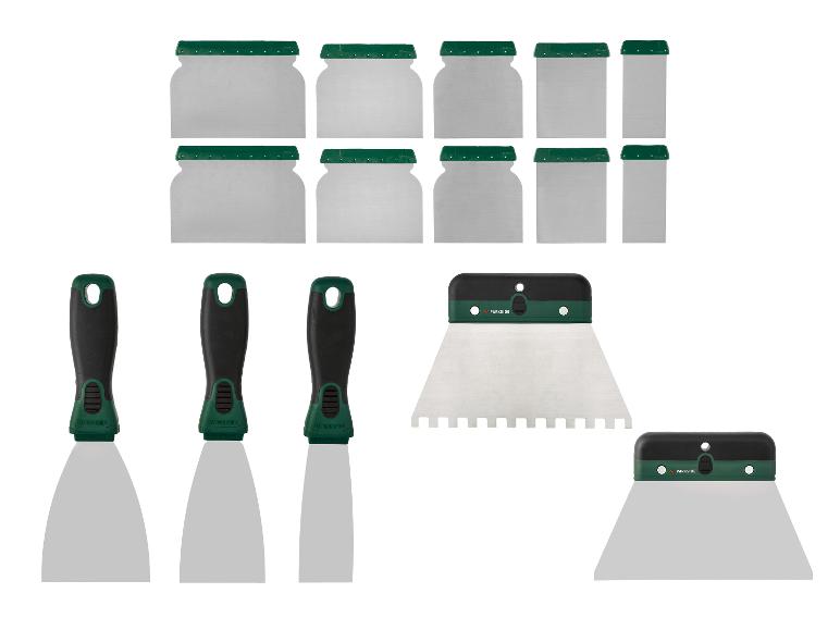 Ensemble de spatules Parkside : différentes formes et tailles pour les travaux de peinture et de décoration.