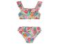 Maillot de bain deux pièces tropical pour enfant, haut et bas froncés.