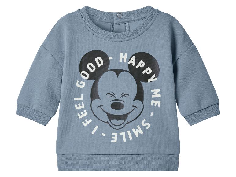 Sweat-shirt bébé bleu avec motif Mickey Mouse et inscription 'I FEEL GOOD - HAPPY ME - SMILE'.