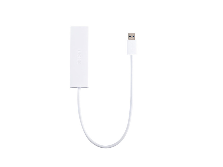 Un concentrateur USB blanc de TRONIC avec un câble USB.