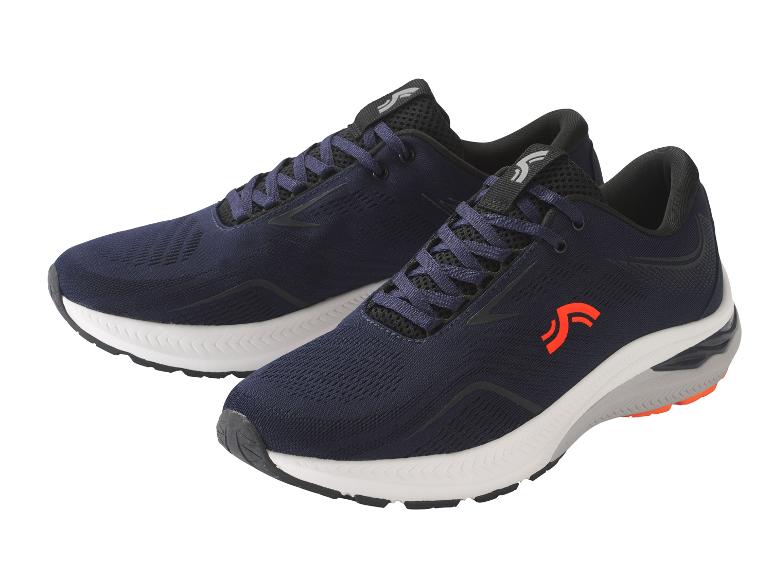 Deux paires de chaussures de course à pied bleues avec des détails orange.