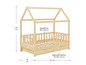Un lit en bois avec une tête de lit en forme de maison et deux tiroirs.