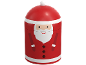Boîte à biscuits rouge en forme de Père Noël avec barbe et bonnet blancs.