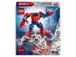 Ensemble de jouets avec un robot rouge et bleu, une figurine Spider-Man et une figurine Venom blanche.