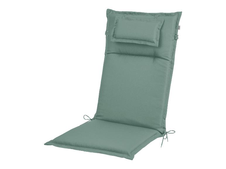 Un coussin de chaise vert avec un coussin supplémentaire pour la tête.