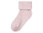 Une chaussette rose avec un bord roulé.