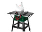 Une scie à table verte avec une table noire et le logo Parkside