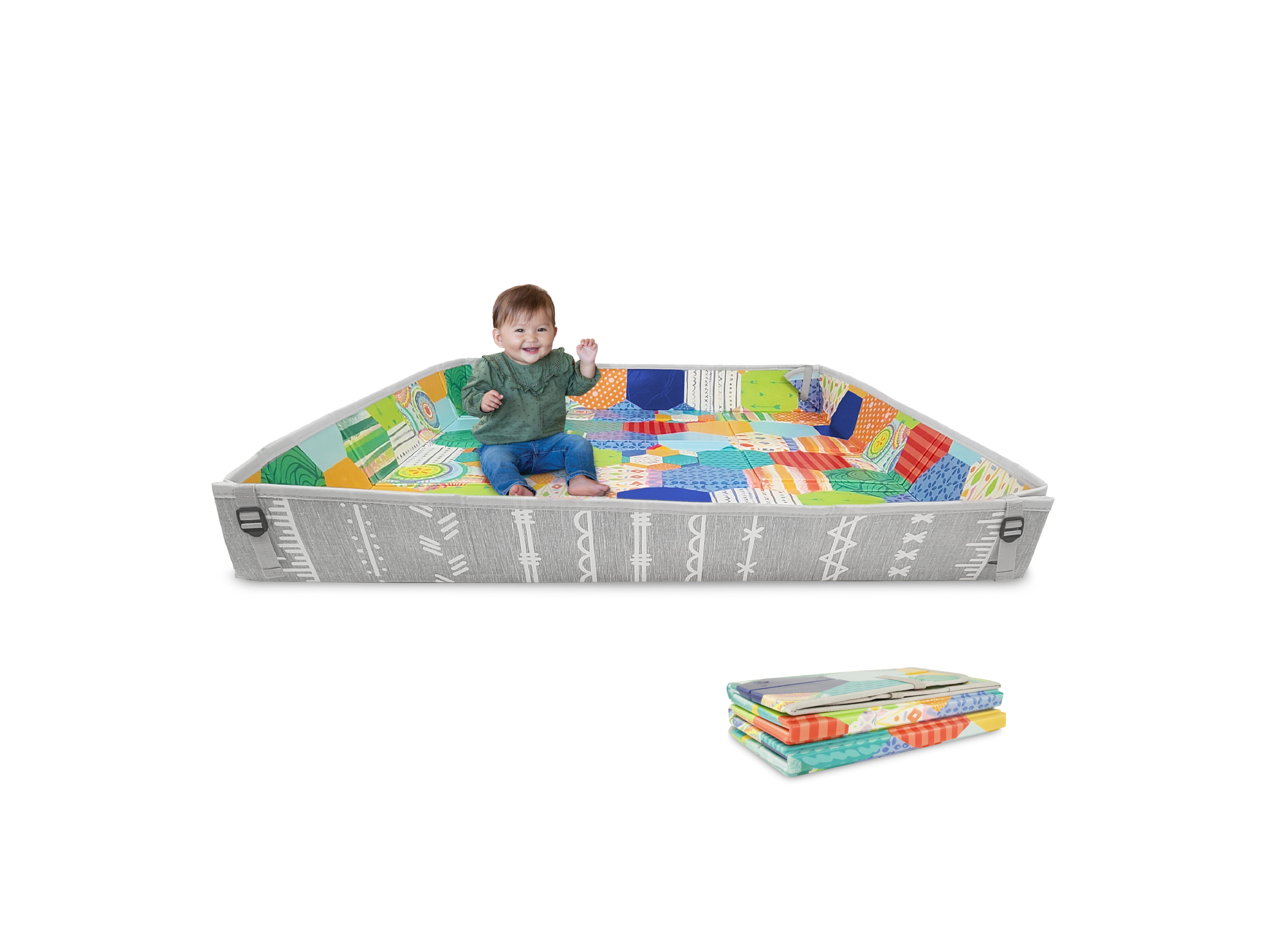 Infantino Tapis d’éveil Pliable en Mousse Souple Très grande taille Facilement Transportable Côtés Rabattables Antidérapant Tapis d’éveil Bébé et Jeunes Enfants Motifs - vue 4