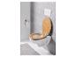 Des toilettes avec un abattant en bois dans une salle de bain moderne.