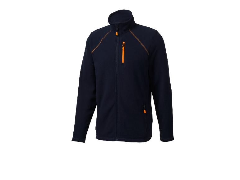 Veste polaire bleu foncé avec fermetures éclair et coutures orange