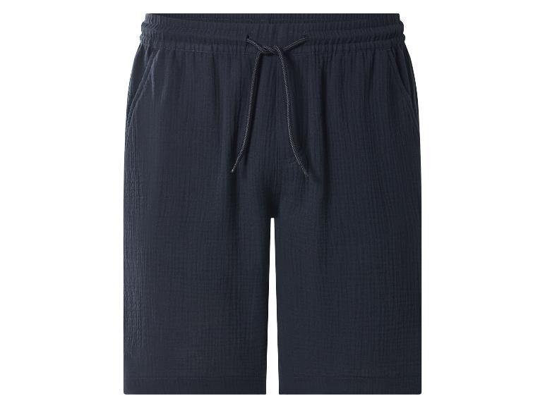 Shorts homme bleu foncé avec taille élastique froncée et cordon de serrage