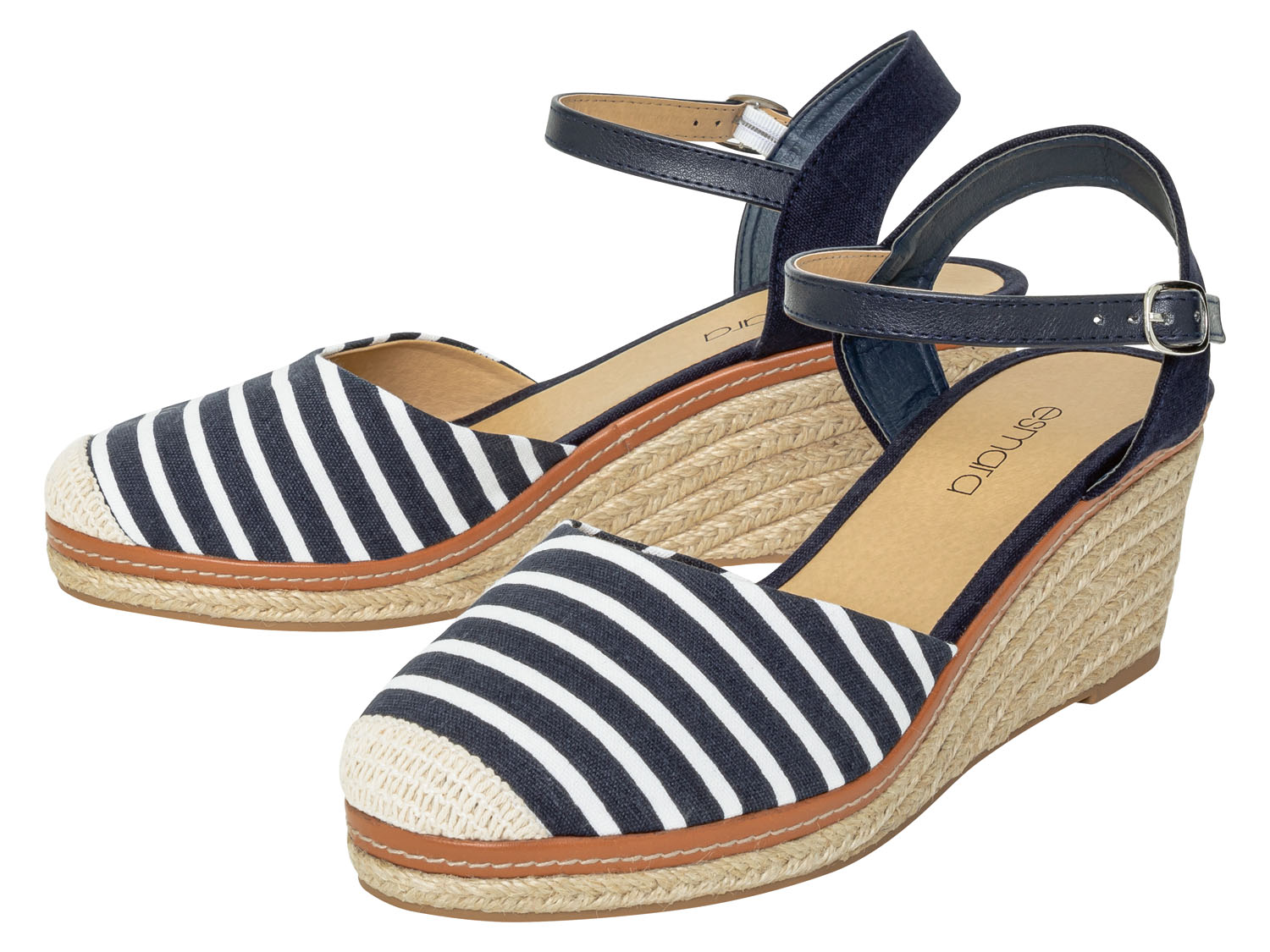 esmara® Sandales à talons compensés femme (bleu marine/blanc, 40)