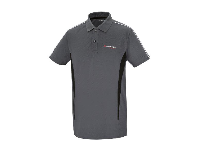 Polo Parkside Performance gris foncé, détail noir et blanc.