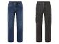 Deux paires de jeans: un bleu et un cargo noir.