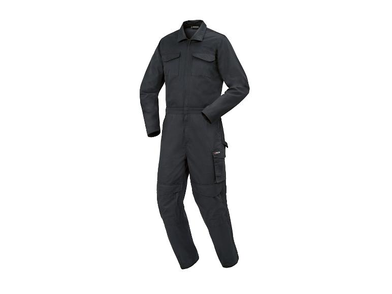 Combinaison noire Parkside avec poches et col, sur fond blanc.