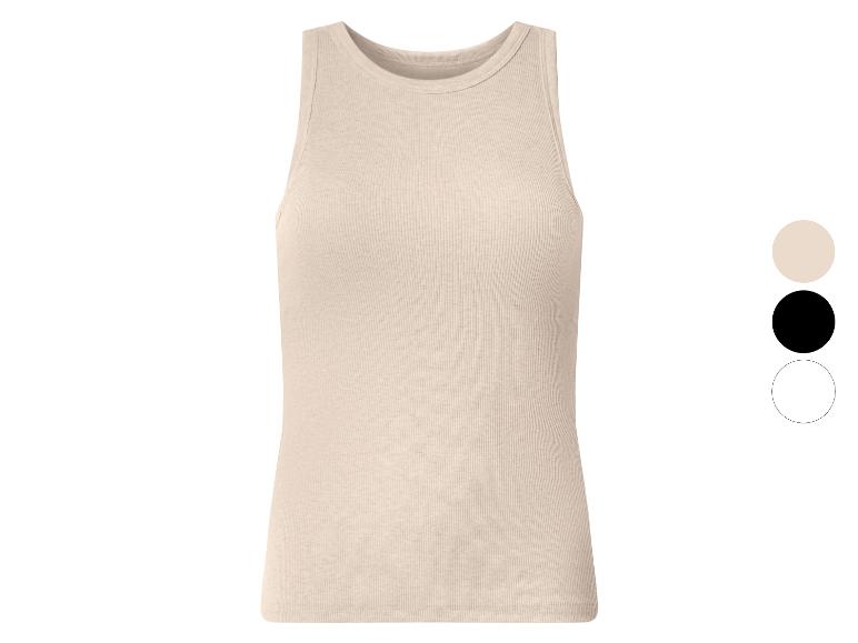 Débardeur côtelé beige avec options de couleur noir et blanc.
