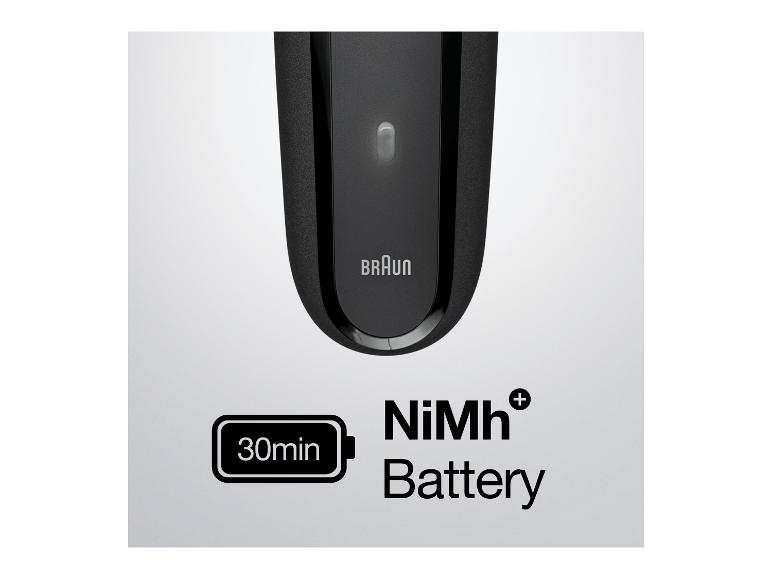 Rasoir Braun avec batterie NiMh, 30 min d'autonomie.