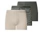 Lot de trois boxers pour hommes : un beige, un gris rayé et un gris uni.