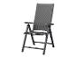 Chaise pliante de jardin en aluminium et textilène gris.