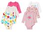 Bodies bébé avec des motifs de fleurs, d'arc-en-ciel et 'Smile'.