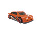 Une voiture jouet orange avec l'inscription Racing et le numéro 99.