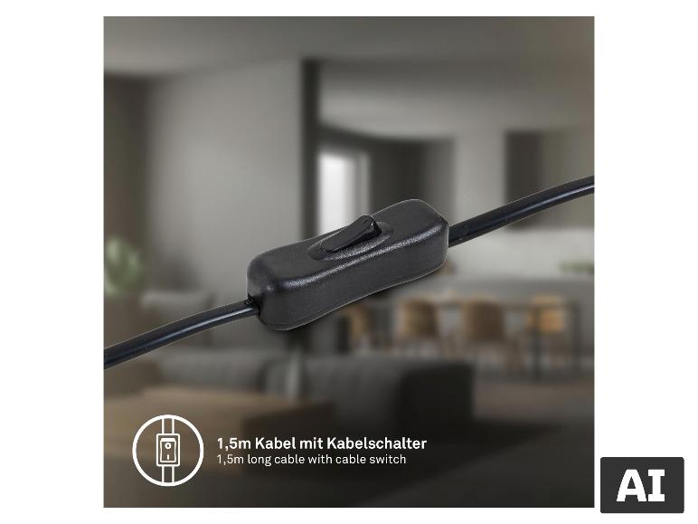 Vue détaillée : Interrupteur sur câble de la lampe de table BRILONER GRYDE Tischleuchte 1-flammig avec le texte : 1,5m long cable with cable switch [image générée par l'IA]