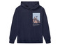 Un sweat à capuche bleu marine avec un imprimé d'un design abstrait et le texte 'Getting the process started with innovation and creativity'.