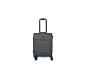 Valise grise à roulettes avec poignée télescopique.