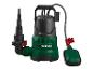 Pompe submersible de drainage avec flotteur et raccords.