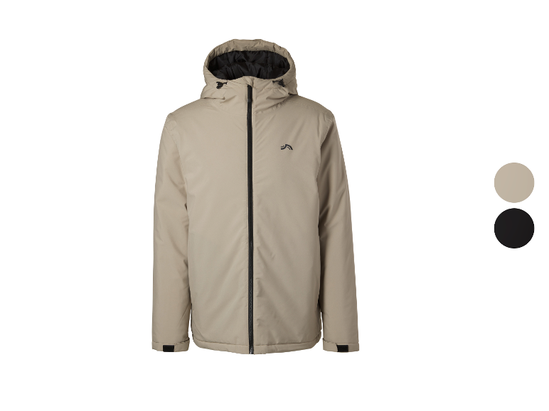 Veste homme beige à capuche et fermeture éclair noire, avec deux variantes de couleur.