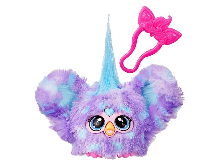 Peluche Owleez interactive, bleu et mauve, avec accessoire pour cheveux.