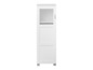 Une armoire blanche avec une porte en verre et deux portes.