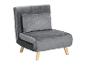 Fauteuil lounge en velours gris avec coussin et pieds en bois