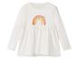 Haut blanc à manches longues pour bébé avec imprimé arc-en-ciel et cœurs.