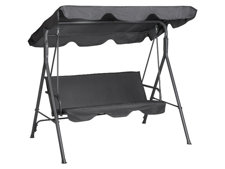 Balançoire de jardin grise avec auvent et coussins
