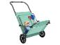 Chariot de plage vert menthe avec jouets de sable, seau et serviette