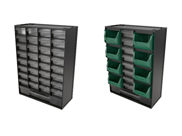 Deux armoires Parkside avec différents types de tiroirs pour organiser les outils.