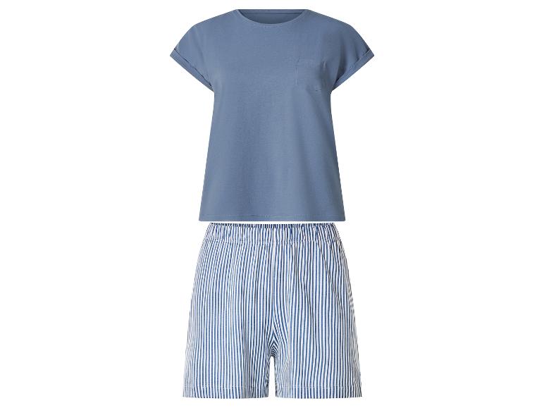 Pyjama femme avec t-shirt bleu à manches courtes et short rayé