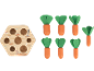 Jouet de jardin de carottes en bois avec une base hexagonale et six carottes en bois.