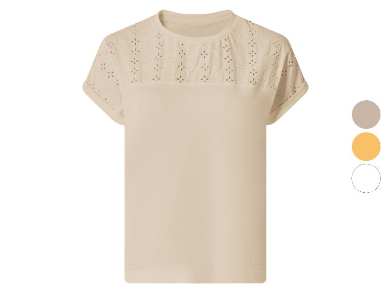 T-shirt beige à manches courtes avec broderie ajourée, avec options de couleur.